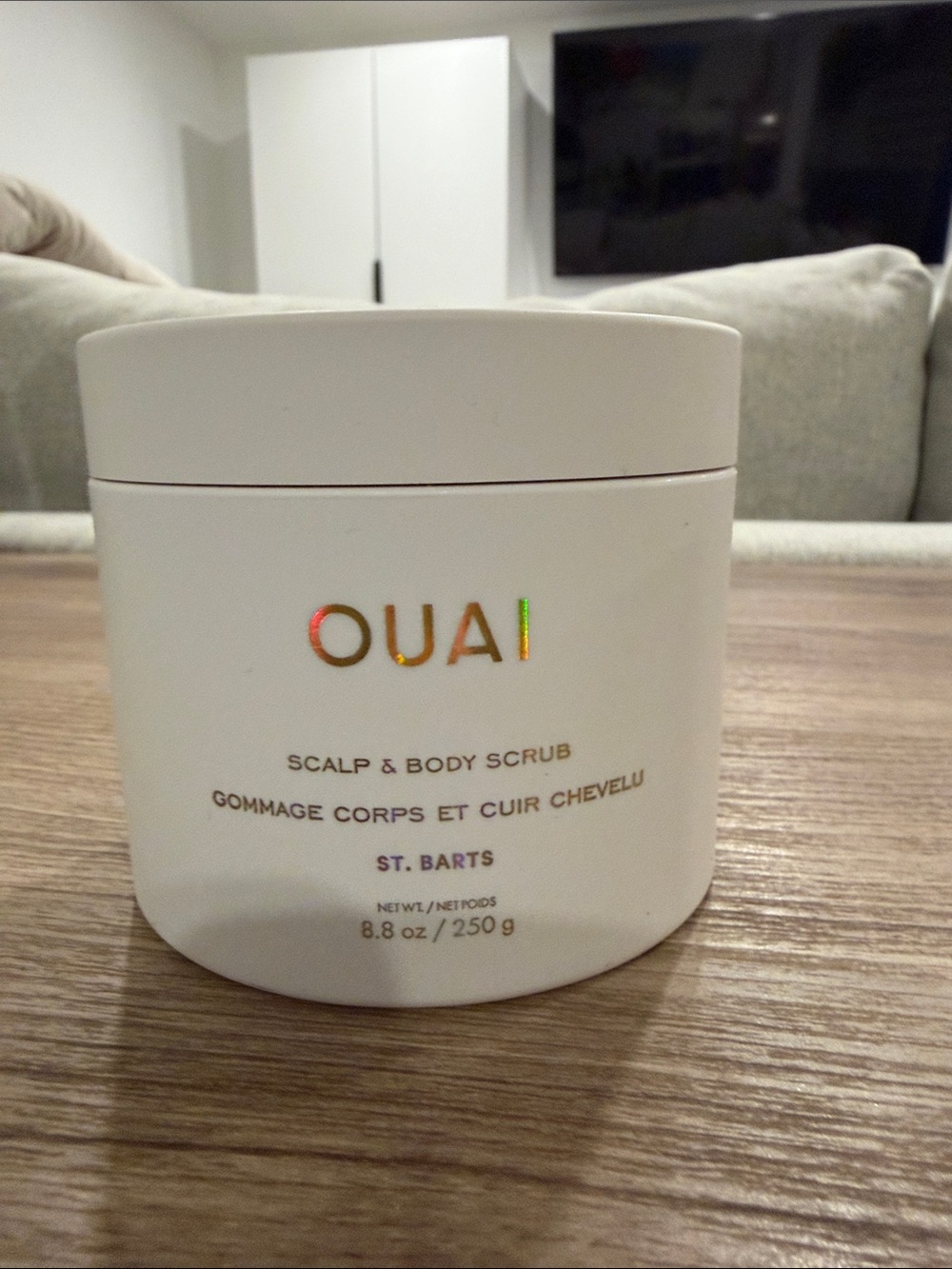 OUAI White Scalp & Body Scrub Jar